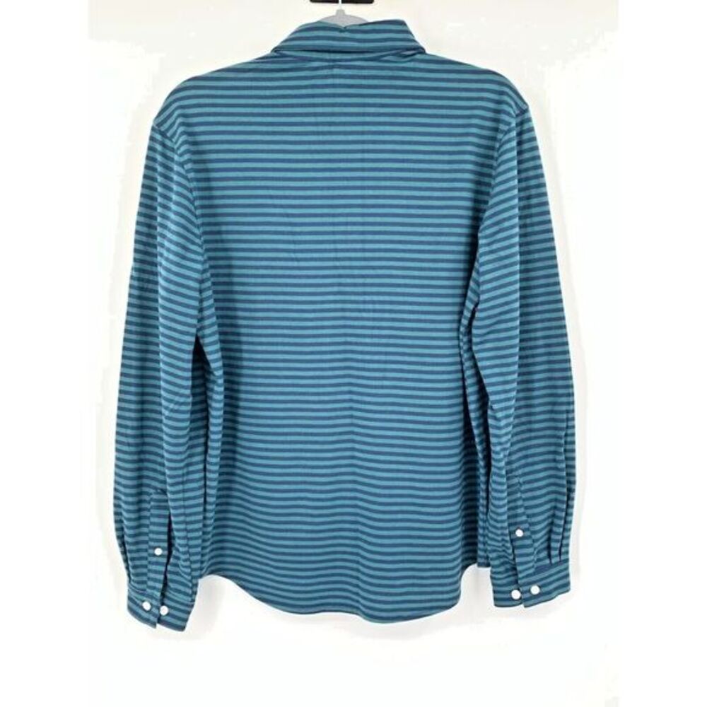 Free Assembly Navy & Green Horizontal Stripes Mens Long Sleeve Shirt Size Medium - Picture 3 of 9